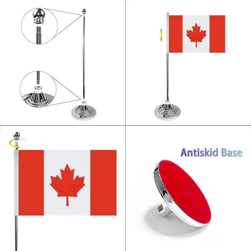 WXTWK 2 Pack Canada Flag Canadian Desk Flag Small Mini Canadian Table Flags With Stand Base,Home Office Festival Events Celebration Decorations - Image 3